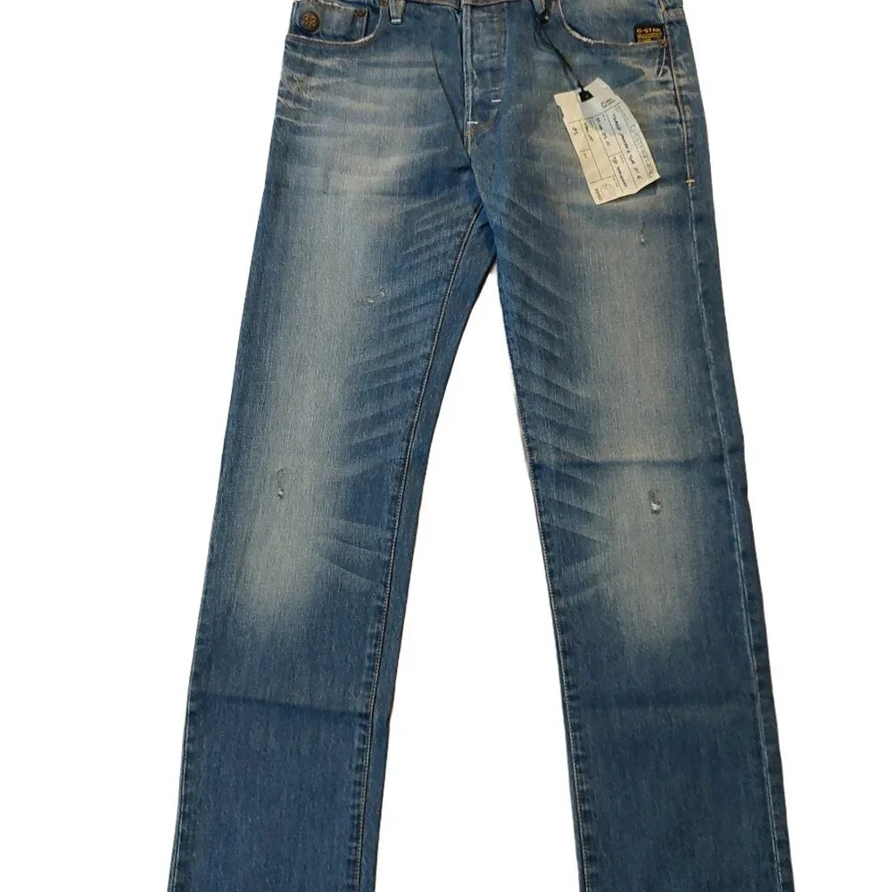 G-Star Raw GS01 Heller Straight Button Fly Blue Wheel Denim Jeans Sz 31 x 34 NWT